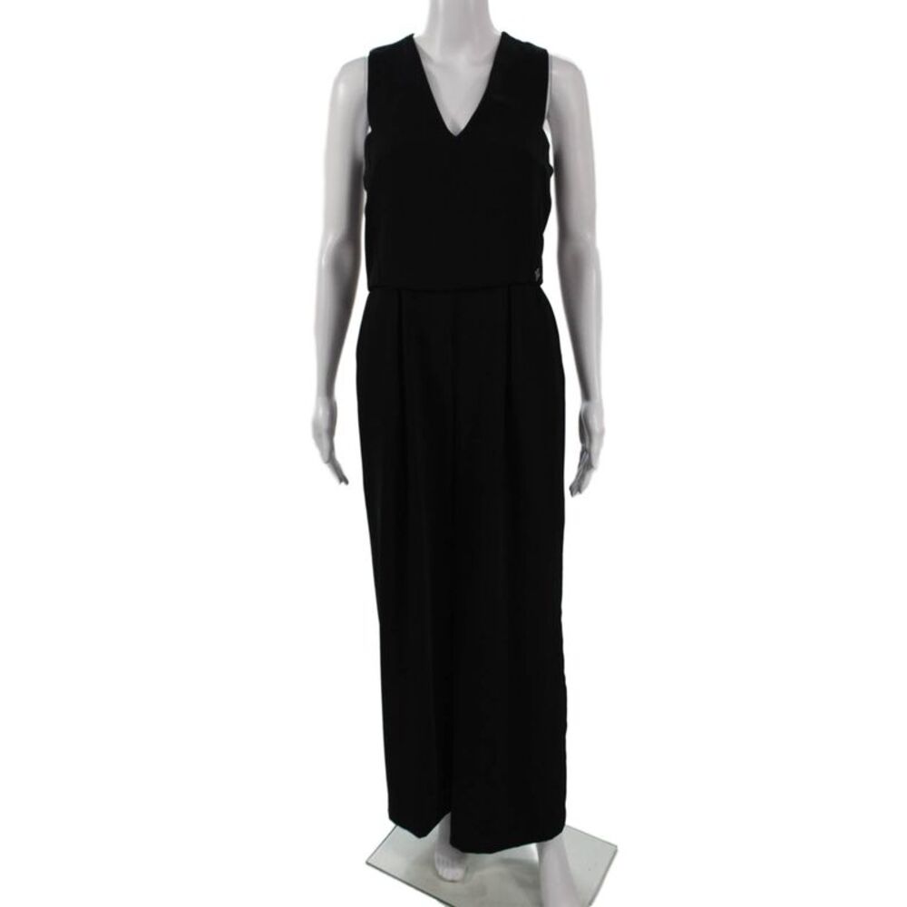 Outline Womens Black V-Neck Sleeveless Jumpsuit Zip Polyester Size 4